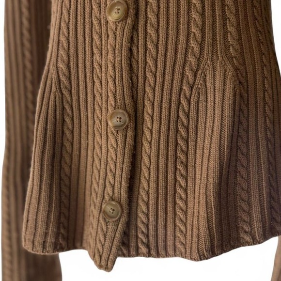 Ann Taylor Cardigan M Beige Cable Knit Button Front Cozy Fall Sweater - Picture 2 of 4